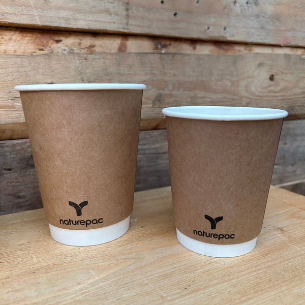 NaturePac Recyclable and Home Compostable Brown Double Wall Cups