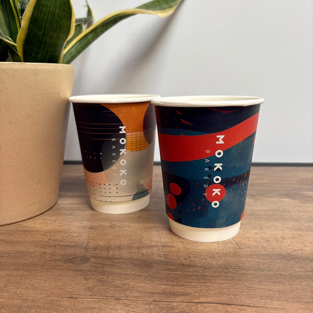12oz Double wall recyclable cups branded Mokoko (500) - NaturePac