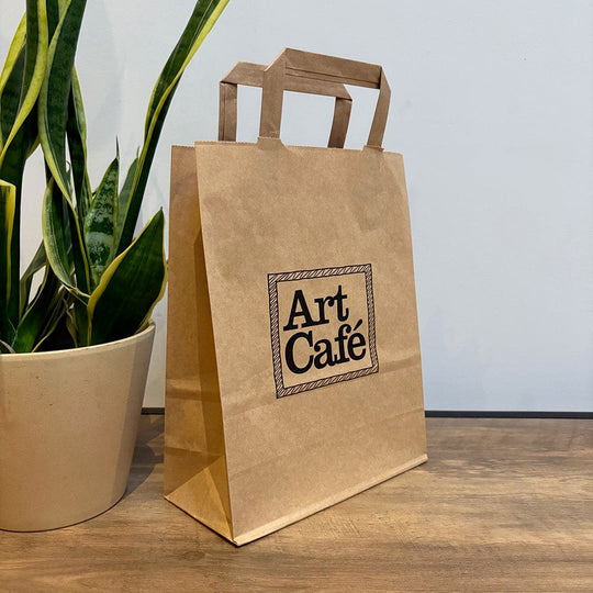 Medium 220mm Brown Paper Carrier Bag Branded Art Cafe