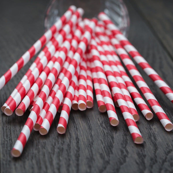 6mm Paper red / white striped Straws (250/Case)